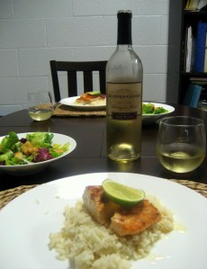 Grilled salmon with key lime butter, caesar salad and Murphy-Goode Sauvignon Blanc